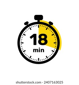 18 Minutes Analog Clock Icon white background design.