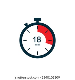 18 minutes, 18 min stopwatch vector icon. Stopwatch icon in flat style on a white background. Vector.