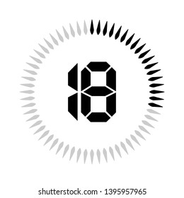 The 18 minutes or seconds, stopwatch vector icon, digital timer. clock and watch, timer.