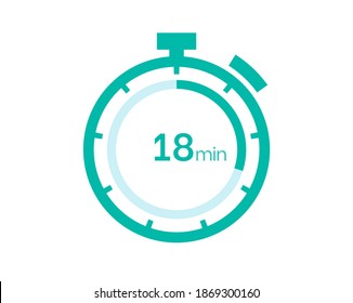 18 minutes timer icon, 18 min digital timer. Clock and watch, timer, countdown