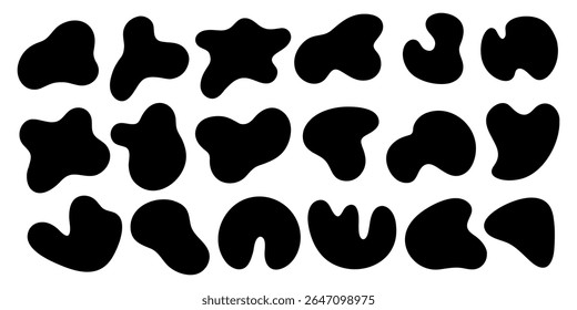18 Elementos abstractos líquidos irregulares modernos en forma de mancha o mancha. Conjunto de Ilustración vectorial fluida de diseño de estilo plano. 