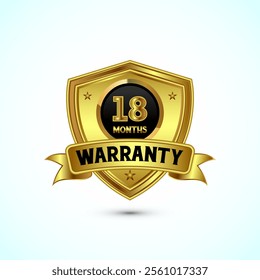 18 months warranty gold color shield badge with ribbon