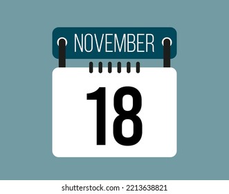 18 November calendar icon. November calendar date and month icon with black number