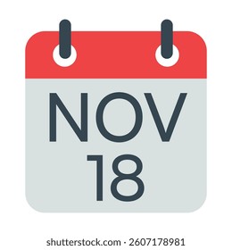 18 November Calendar Icon, Isolated Vector Calendar Icon.