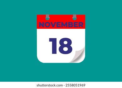 18 November calendar icon text page monthly web design on red, and blue background vector, icon, or illustration with the month of November 18