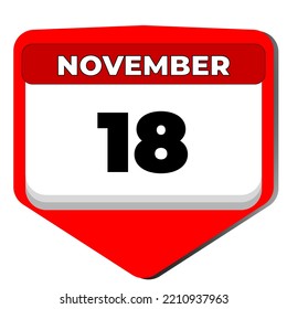 18 November vector icon calendar day. 18 date of November. Eighteenth day of November. 18th date number. 18 day calendar. Eighteen date. Morocco independence, Latvia independence. Vector illustration