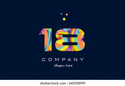 18 number digit numeral logo colored colorful rainbow acrylic modern creative vector icon design template