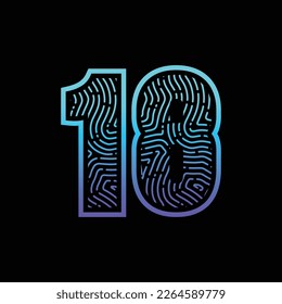 18 Number Fingerprint Logo Design Template Inspiration, Vector Illustration.