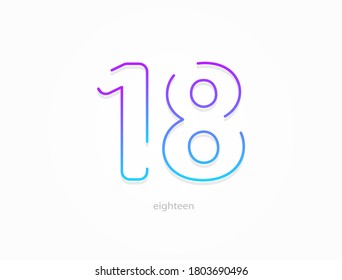 18 number, modern gradient font alphabet. Trendy, dynamic creative style design. For logo, brand label, design elements, application and more. Isolated vector illustration
