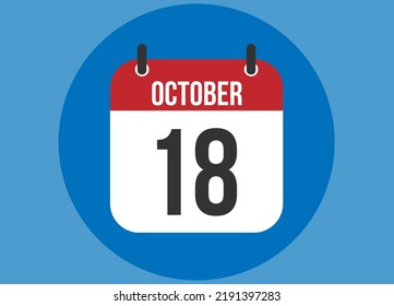 18 October blue calendar vector. Calendar october with circle in background clear.