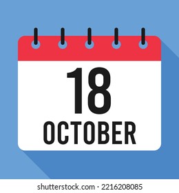 Calendario del 18 de octubre. Fondo Azul. Calendario de vectores.
