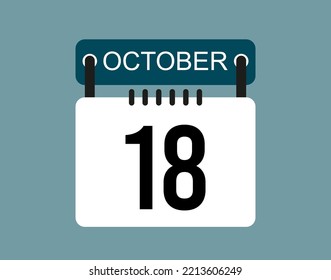 18 October calendar icon. October calendar date and month icon with black number