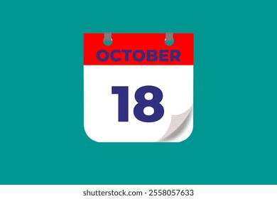 18 October calendar icon text page monthly web design on red, and blue background vector, icon, or illustration with the month of October 18