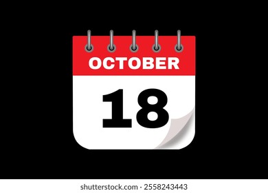 18 October calendar icon text page monthly web design on red, white and black background vector, icon, or illustration with the month of October 18