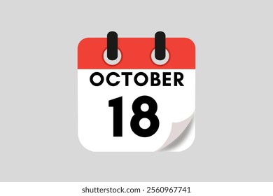 18 October calendar icon text page monthly web design on red, white, black and ash background vector, icon, or illustration with the month of October 18