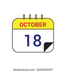 18 de octubre Calendario Icono Diseño de Ilustración vectorial