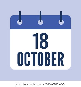 18 October Calendar, Isolated Vector Calendar.