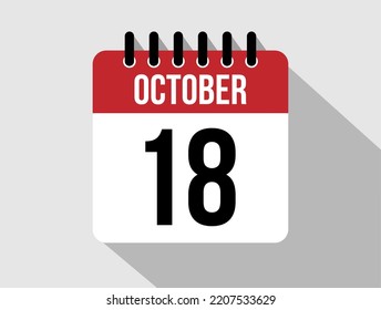 18 October calendar vector icon. Red october date for the days of the month