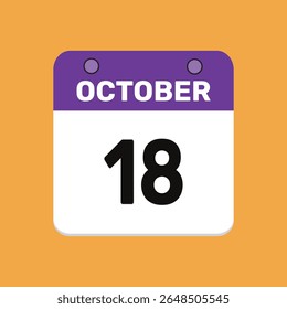 18 de octubre Diseño web mensual de la página de texto del ícono del calendario.