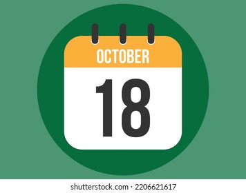 18. Oktober grüner Kalender Vektor. Kalender Oktober mit Kreis im Hintergrund klar.