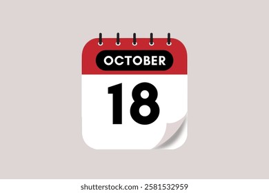 18 October month single day vector, illustration, calendar with rose red, black and off-white color b8