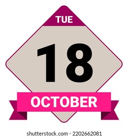 18 de octubre, martes. Plantilla de fecha. Diseño útil para la promoción de calendarios o eventos. Ilustración vectorial Archivo EPS 10. 