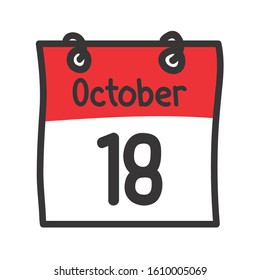 18 October. Vector flat daily calendar icon. Date and time, day, month. Holiday