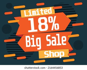 18% off banner. Big sale 18% discount for shop in web.