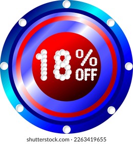 18% off. Banner for promotions and offers, vector illustration red white and blue colors, illustrative for commerce, buying and selling, awesome vector, best illustration. God is good!
