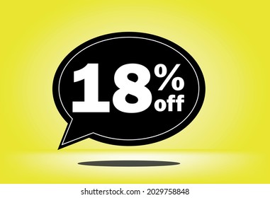 18% off - black and yellow floating balloon - with yellow background - banner for discount and reduction promotional offers