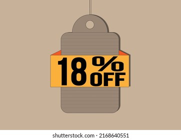 18% off coupon. Label with 18% price reduction for products.