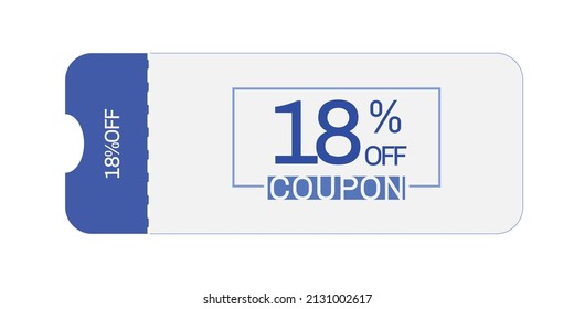 18% off coupon vector. Eighteen percent discount coupon. Blue and gray colors.  Perforated coupon. White background.
