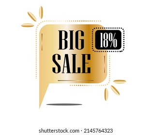 18% off .Design of square gold banner for big sales. vector illustration