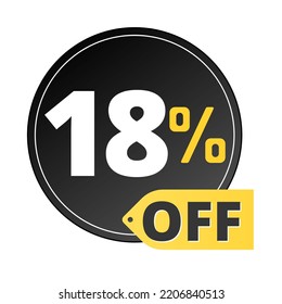 18% off limited special offer. Discount banner in red and yellow circular balloon, super discount