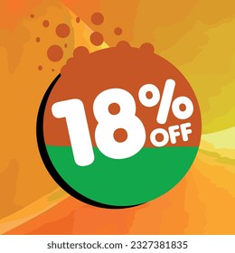 18% de descuento, porcentaje en un círculo colorido, promoción, gran venta, fondo colorido