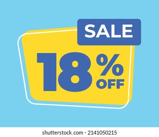 18% off tag eightteen percent discount sale blue letter yellow background