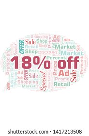 18% Off word cloud. Wordcloud made with text only.