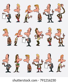 18 office workers characters in a different variations. The characters are angry, sad, happy, doubting...  Vector illustration to isolated and funny cartoons characters.