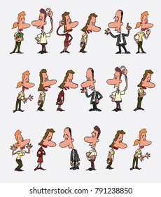 18 office workers characters in a different variations. The characters are angry, sad, happy, doubting...  Vector illustration to isolated and funny cartoons characters.