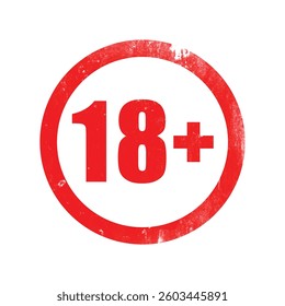 18+ Over 18 Plus Age Restriction
Red Rubber Stamp Label Grunge Texture Effect