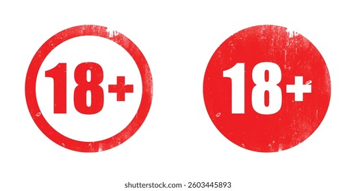 18+ Over 18 Plus Age Restriction
Red Rubber Stamp Label Grunge Texture Effect