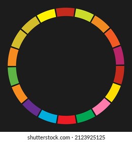 18 part, section segmented circle. Abstract dashed lines circular geometric element