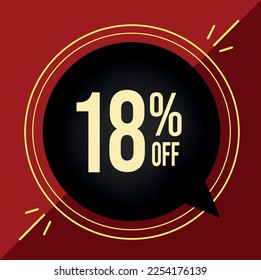 18% percent off discount for big sales. Black ballon on a red background