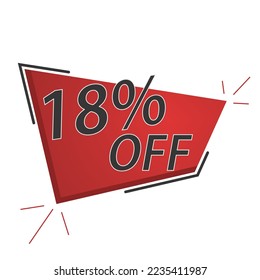 18 percent off with red, black and white accent colors for promotional offers