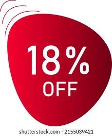 18 percent off with red vector off circle format.