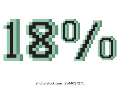 18 percent with pixel art 3d. Vector illustration.