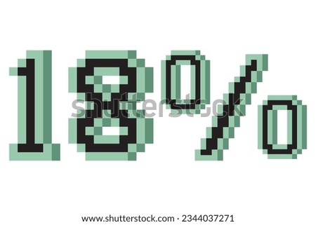 18 percent with pixel art 3d. Vector illustration.