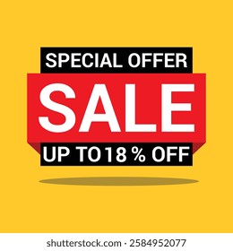 18 Percentage special offer sale a bright yellow background vector icon illustration.