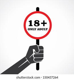 18+ placard hold hand vector