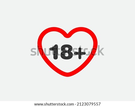 18 plus heart icon. Adults content only symbol. Vector Illustration.